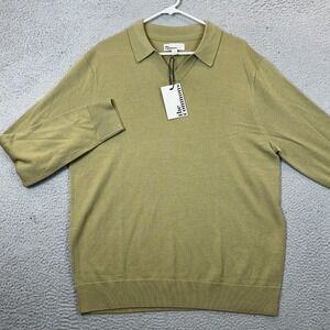 NEW The Commons Polo Sweater Mens Large Sage Green Wool Knit Casual Long Sleeve